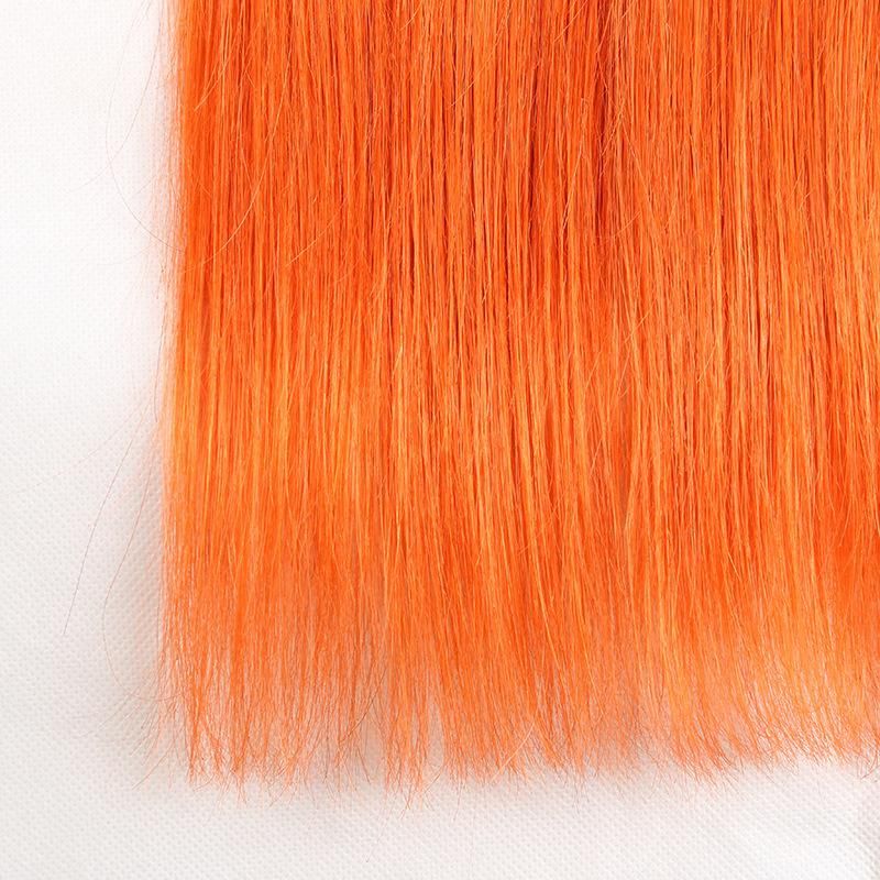 Orange Color Straight Body Wave Remy Hair Extensions Human Hair Bundles 22 Inches with Double Drawns