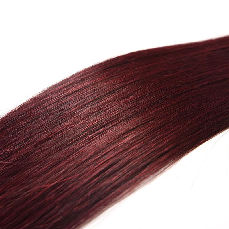 4*4 Closure Red Ombre Color 99#1b Brazilian Human Hair Extension with Double Drawn Wavy Human Hair Bundles for Black Women 30"Size