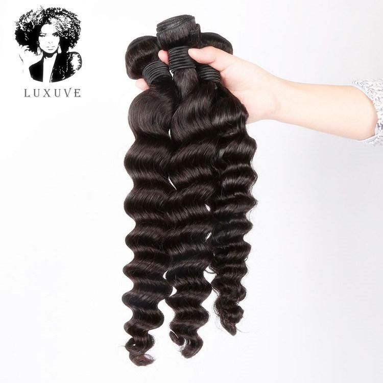 Luxuve Brazilian Human Hairs Deep Wave Bundles Natural Color Cuticle Aligned Human Hair Weave Bundles Hair Extension