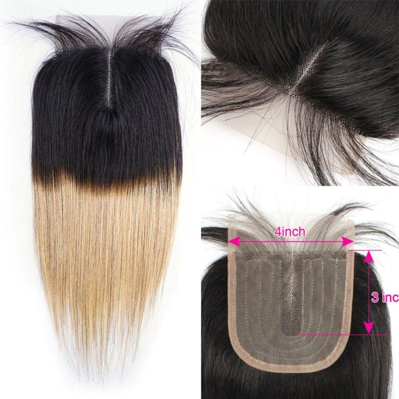 Brazilian Human Hair Bundle with Lace Closure Middle Part Ombre Honey Blonde Straight Remy Human Hair Short Bob Style