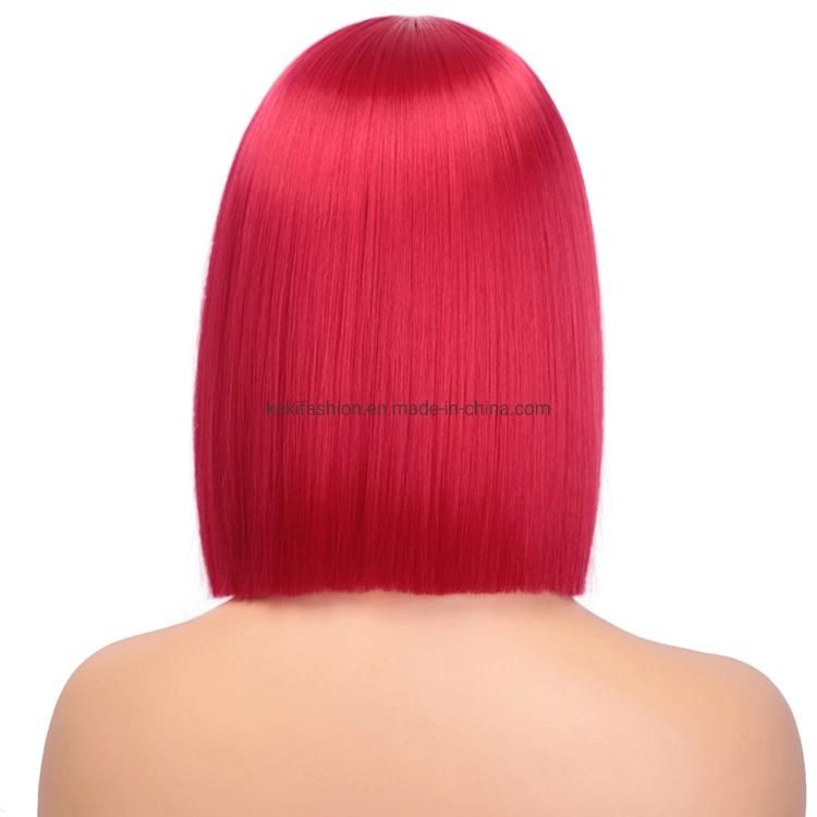 Synthetic Fiber Hair Straight Short Red Bob Wigs Heat Resistant for Cosplay Party