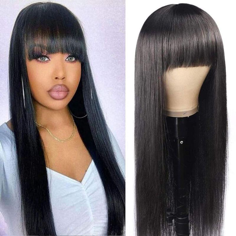 Straight 150% Density Machine Made Wigs with Bangs Wig