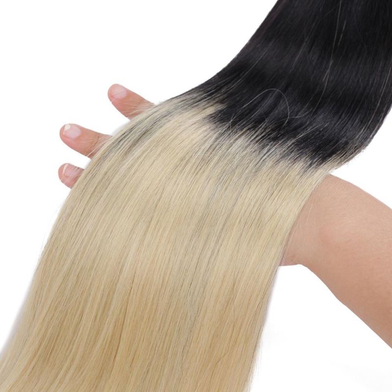 T1b-613 Tape in Human Hair Extensions Brazilian Remy Straight on Adhesive Invisible PU Weft Platinum Blonde Color 20PCS/Set