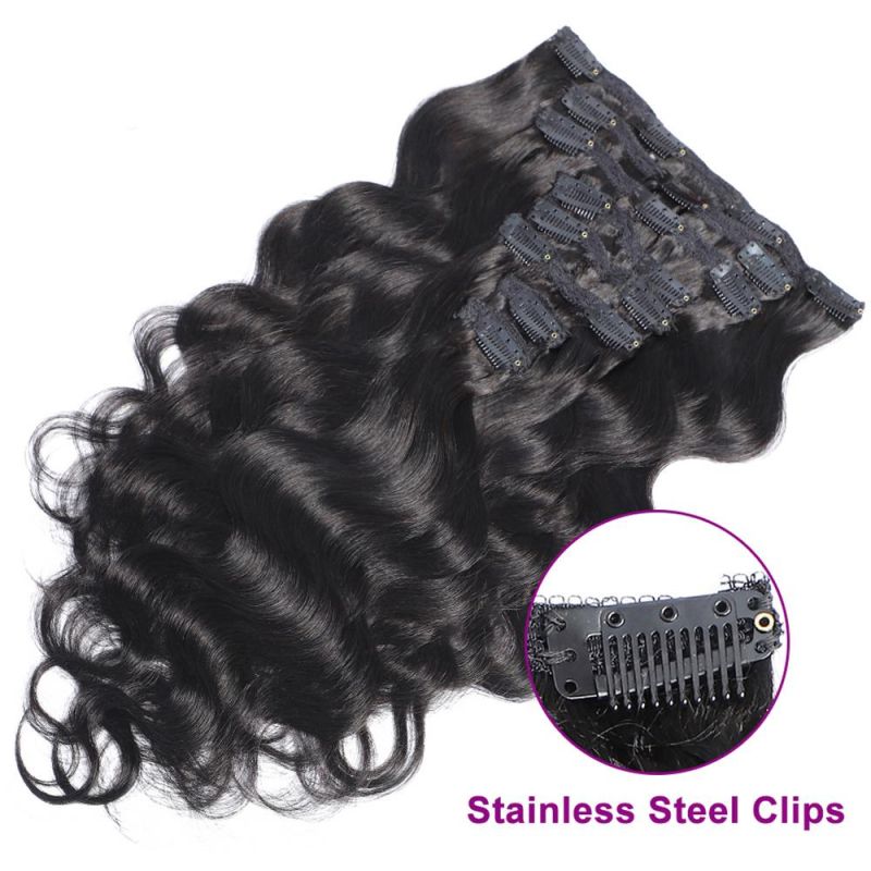 Brazilian Body Wave Clip in Human Hair Extensions 8 PCS/Set Natural Color Clip Ins Remy Hair 20 Inches 120gram