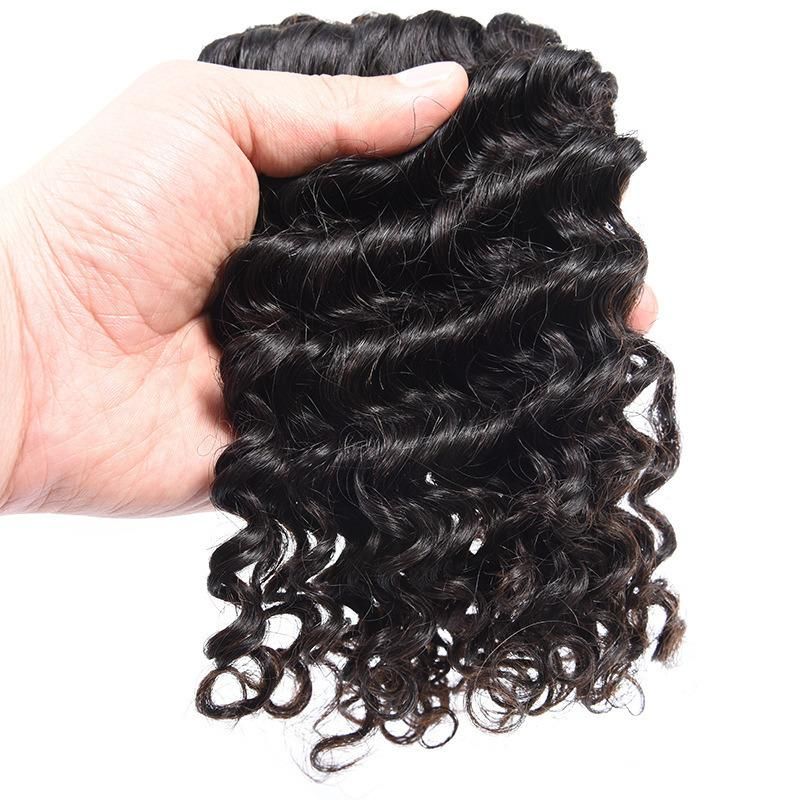 Brazilian Human Hair 4*4 Swiss Lace Closure Hair Bundles, Deep Wave Hair Extension, Double Drawn or Weft Human Hair 3 Bundles with a Closure