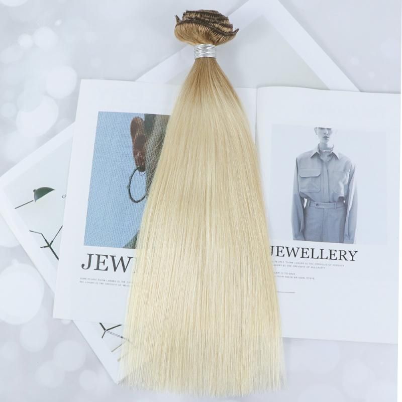 100% Human Double Drawn Thick Ends Cuticle Aligned Clip in Hair Extensions #T8/60