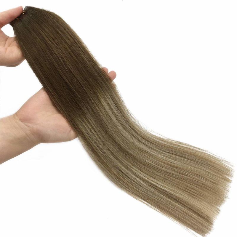 20 Inch Brown to Blonde Tape in Hair Extensions Human Hair Balayage Walnut Brown to Ash Brown and Bleach Blonde Remy Human Hair Extensions 20PCS 50g Straight Ta