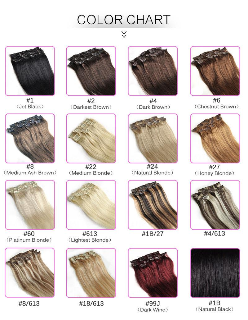 100% Brazilian Hair Clip in Human Hair Extension 22inch Virgin Hair Extension 7PCS Body Wave (AV-CHB160-1B)