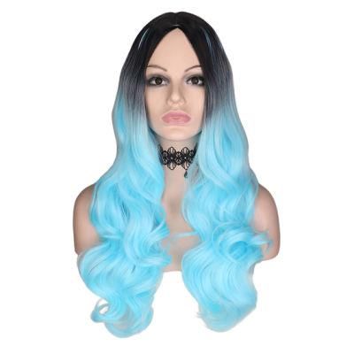 Long Wavy Ombre Wig Natural Two Tone Middle Part Heat Resistant Hair Synthetic Wigs for Women 26 Inches