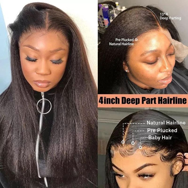 13X4 Lace Front Yaki Straight Brazilian Remy Human Hair Wigs