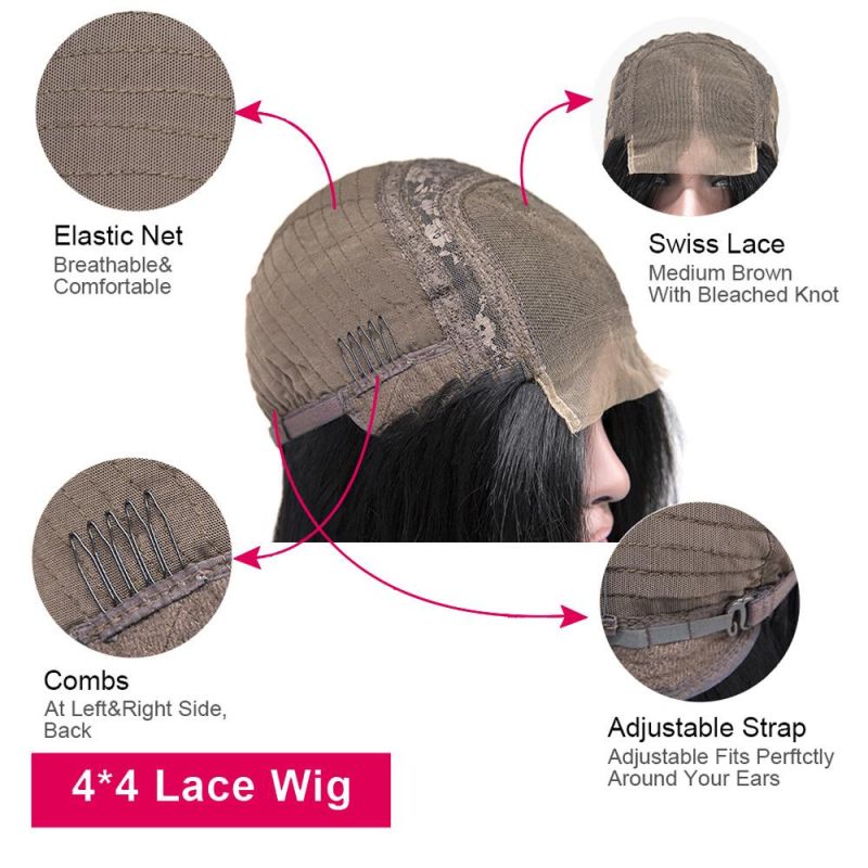 Wholesale Jerry Curly 4X4 Lace Closure Human Hair Wigs 150% Density, Unprocessed Brazilian Virgin Hair Free Part Wig Pre Plucked with Baby Hair 20 Inch
