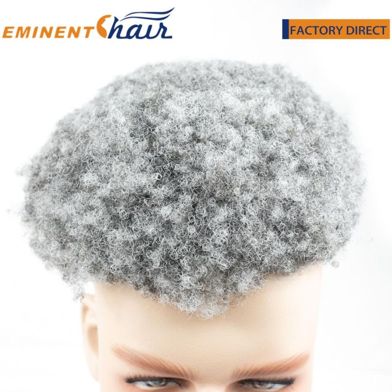 Fine Mono with PU Edge Custom Afro Curly Toupee for Men