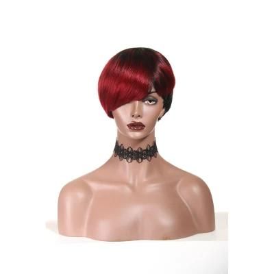 Straight Short Human Hair Wigs Brazilian Ombre Short Wigs 1b/Burgundy