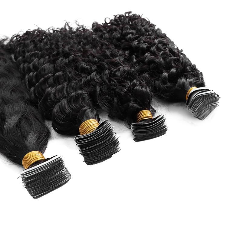 Wholesale 100% Natural Raw Indian Curly Human Hair Extensions Virgin Kinky Tape in Hair Extension