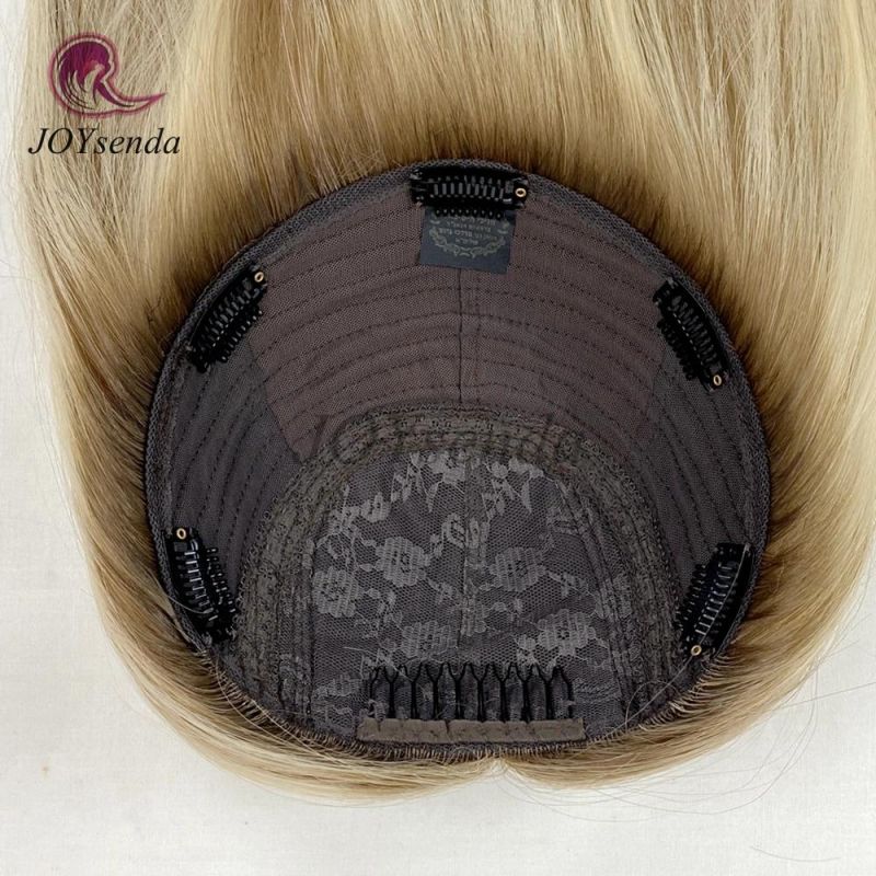 Blonde Color Natural Scalp Silk Base Top Virgin Human Hair Clips in Hair Topper/Hair Pieces