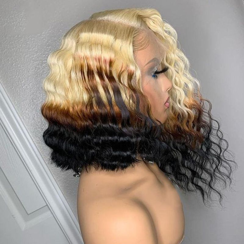 Curly Bob Ombre Blonde Colored 613 Lace Front Wig for Black Women Frontal HD Transparent Deep Wave