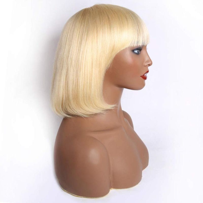 Blonde Bob Wig with Bangs Brazilian Human Hair Wig Short Colored Brazilian Human Hair Wig for Black Women 150% Density Lace Front 12 Inch
