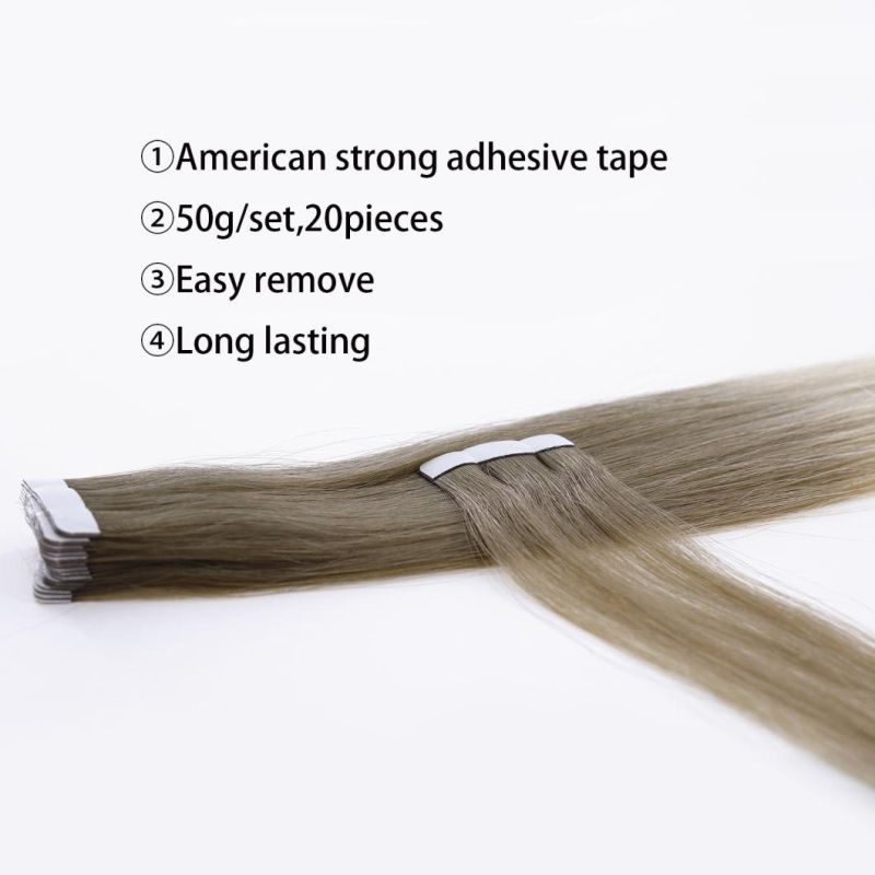 18inch Ombre Blonde Hair Extensions Light Blonde Highlighted Golden Blonde Tape in Hair Extensions Skin Weft Remy Human Hair Extensions Tape in 50g 20PCS