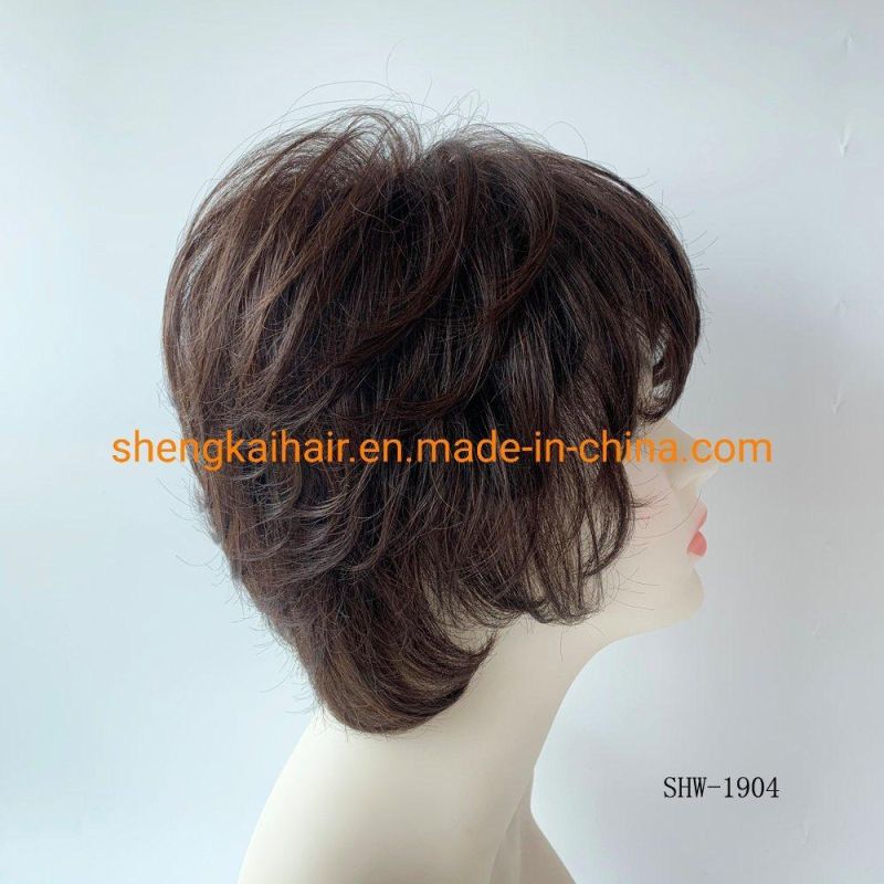 China Wholesale Pretty Human Hair Synthetic Hair Mix Natural Curly Wigs for Women 585