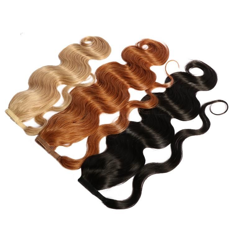 Indian Remy Wholesale Natural Color Raw Virgin Human Hair Body Wave Braided Drawstring Ponytail