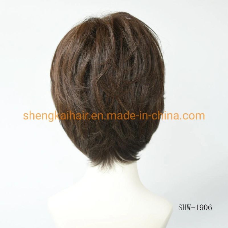 Wholesale Premium Quality Full Handtied Human Synthetic Hair Mixed Medical Use Hair Wigs for Lady