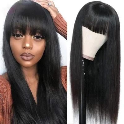 Kbeth Machine Made Wigs with Bangs for Young Girls No Lace 26 Inch Long Remy 100% Cheap Price China Factory Shiny Real Straight Human Hair Wig