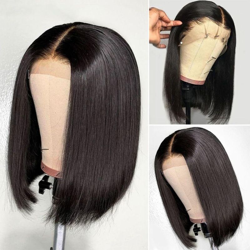 Straight Human Hair Lace Front Short Bob Wigs