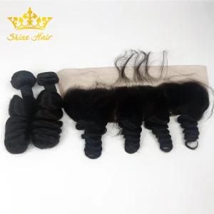 Human Virgin Brazilian Hair of 100% Human Lace Frontal with Loose Wave Natural Color
