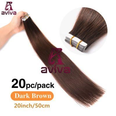Aviva Virgin Hair Double Side Tape Hair Extension PU Tape Human Hair Extension Natural Color 20inch (AV-TP0020-2)