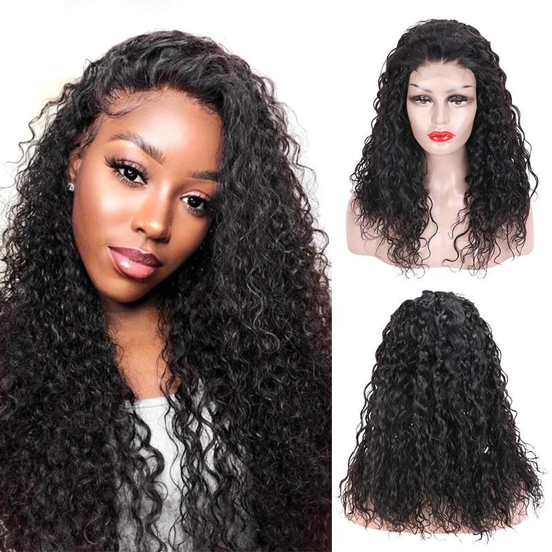 Wholesale Afro Kinky Jerry Curly Front Full Lace Human Hair Wig, Natural Black Long Curly Brazilian Hair Lace Wig for Black Women