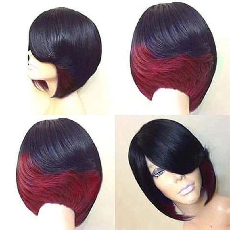 Short Bob Wig for Black Women Girl Synthetic Wigs Black and Green Red Wig Use Heat Resistant Fiber