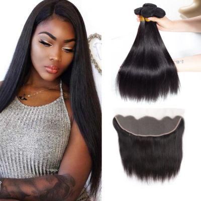 Brazilian Straight Virgin Human Hair Bundles with 13X4 Lace Frontal Closure