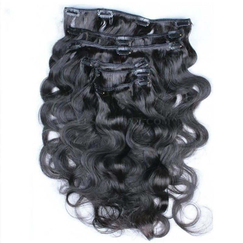 Body Wave Clip in Hair Extensions Remy Human Hair for Women Brazilian Hair Bundle Clip Ins Natural Black 22 Inches