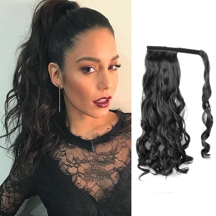 Synthetic Body Wave Long Wavy Ponytail Hair Extensions Ombre Brown Wrap Around Clip in Extension for Women