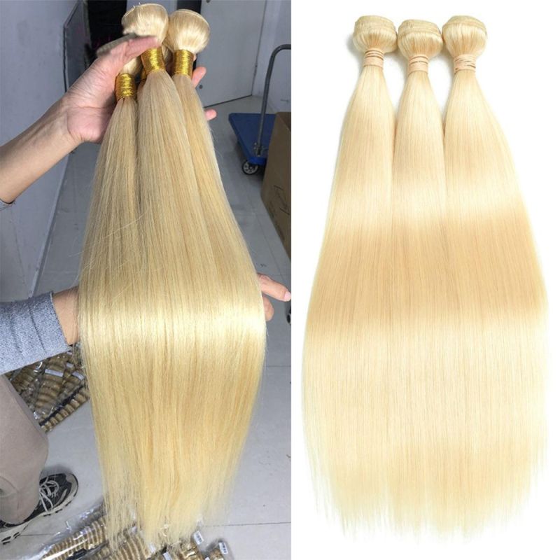 Wholesale Brazilian Straight Human Hair Bundles with Closure 613 Blonde Bundles with Closure Remy Human Hair Weave Extenstions 10-26 Inch Bundle