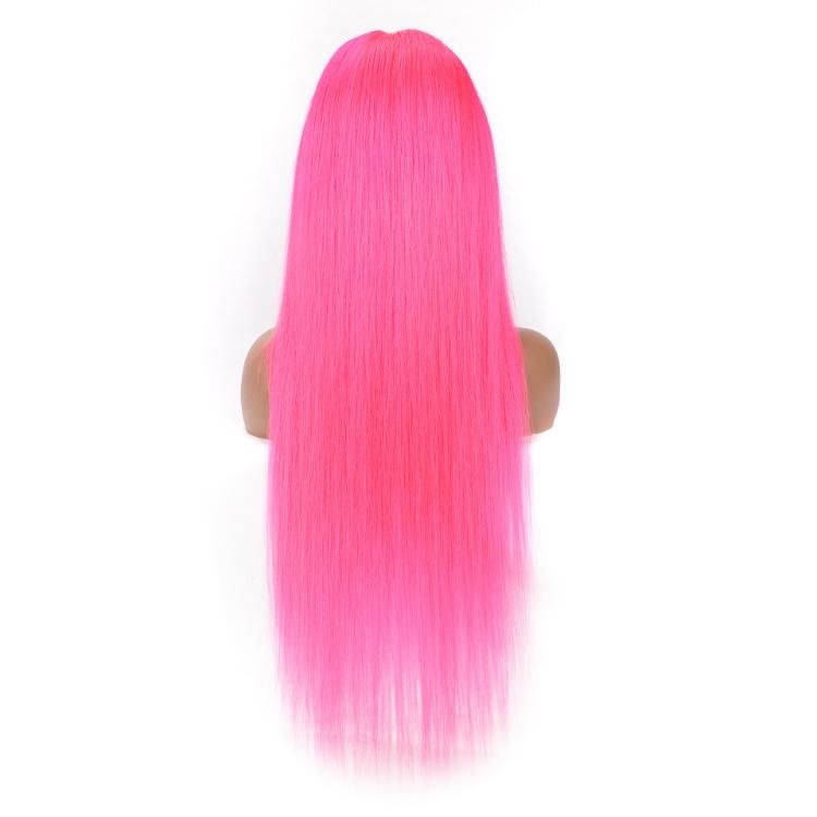 Wholesale 13X4 Lace Front Silky Straight Hot Pink Human Hair Wigs