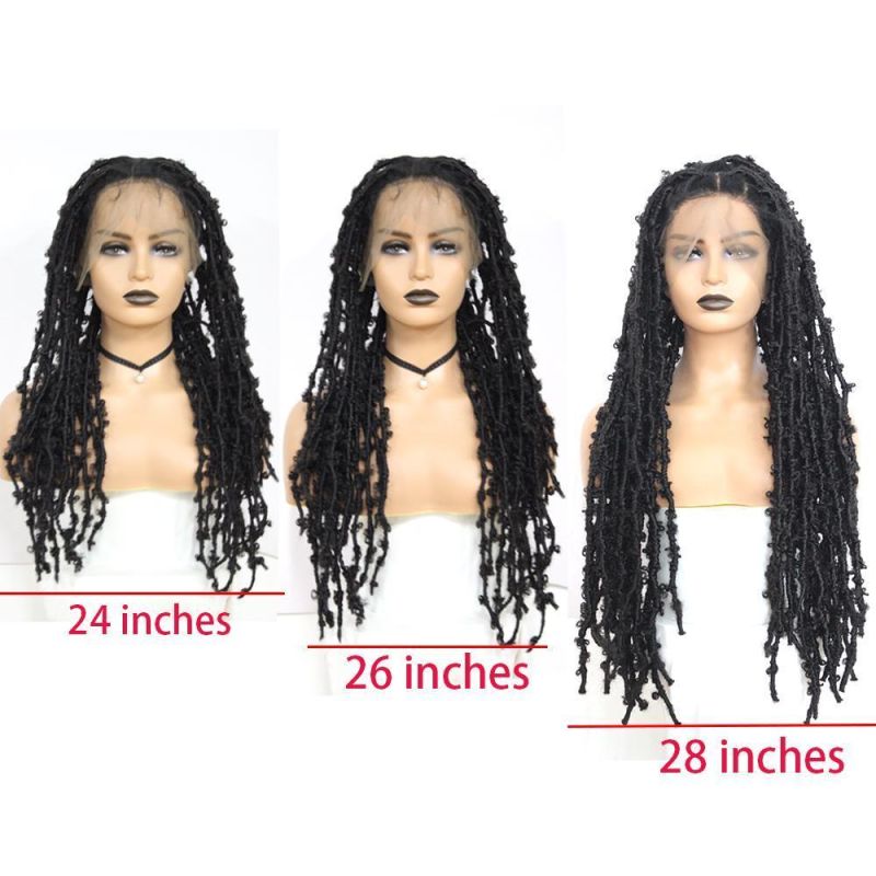 18 Inches Long Braided Wig Full Lace Wigs with Distressed Locs Synthetic Braids for Women 100% Hand-Made Crochet Braid Hair Wig