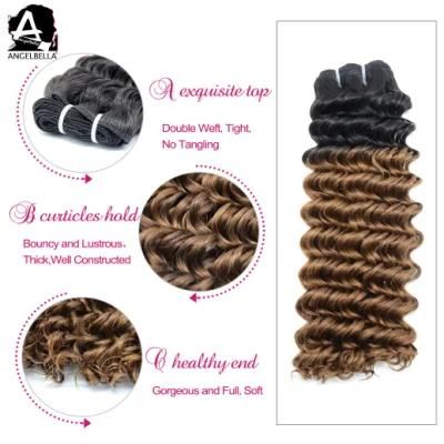 Angelbella Raw Mink Brazilian Human Hair Bundles with Closure Deep Wave Hair Ombre 1b#-30# Remy Hair