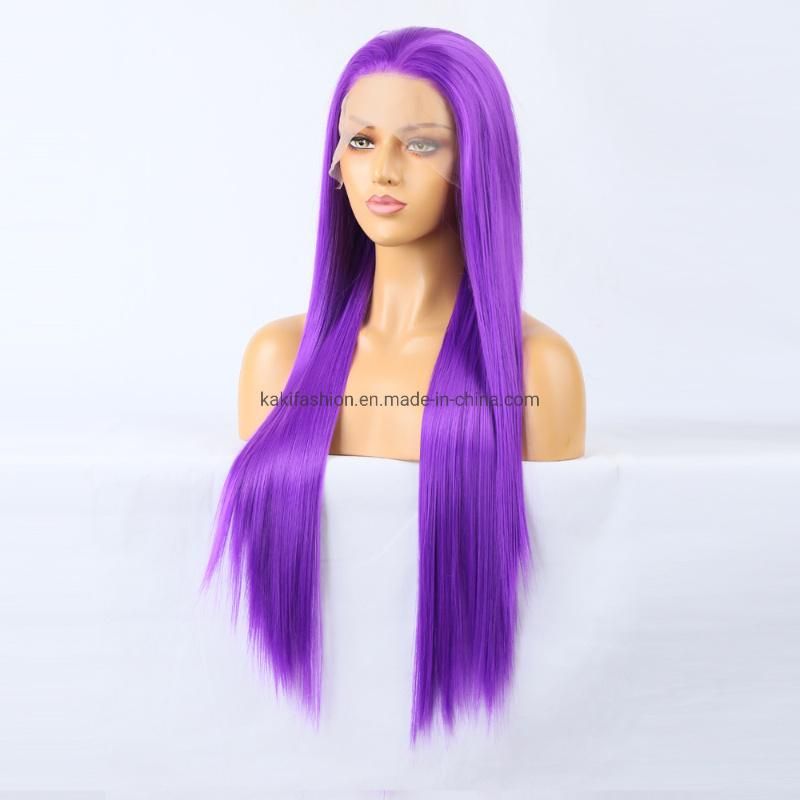 Matte High Temperature Silk Wig Purple Frontal Lace Synthetic Wig Cosplay