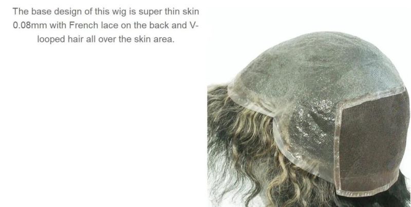 Super Thin Skin with French Lace Back - Hand Crafted Men′s Toupee