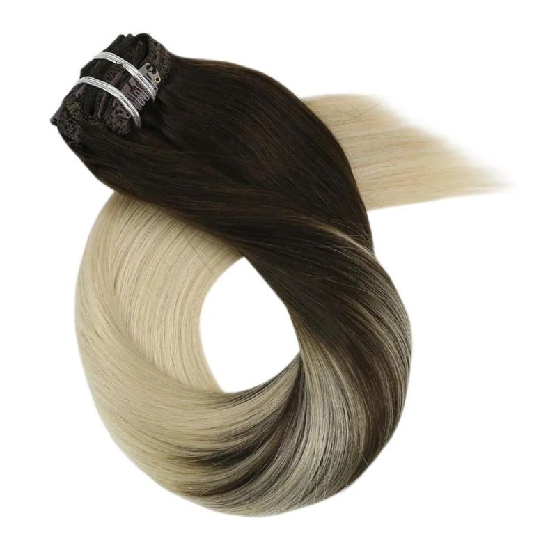 Clip in Hair Extensions 10-24 Inch Machine Remy Human Hair Brazilian Doule Weft Full Head Set Straight 7PCS 100g (10Inch Color B2-60)