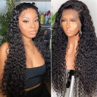 12A Grade 40inch Indian Raw Virgin Hair HD Lace Frontal Water Wave Natural Black Human Hair Wigs