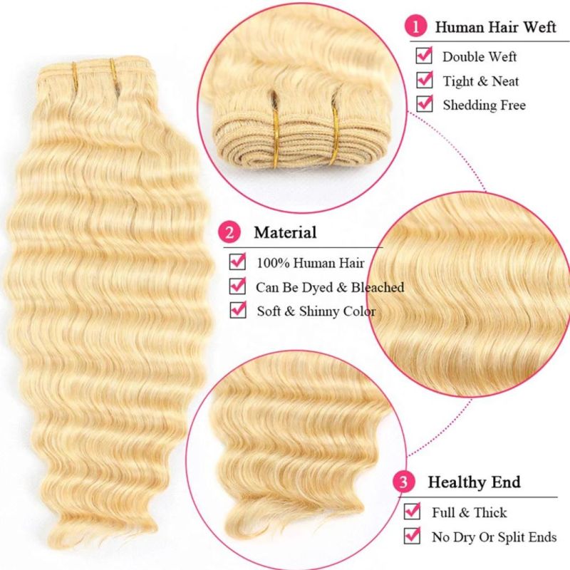 Kbeth 613 Blonde Deep Wave 3 Bundles with Lace Toupee Ear to Ear 100% Brazilian Human Hair Bundles with Lace Toupee Pre-Pluck 13*4 13*6 Lace Toupee