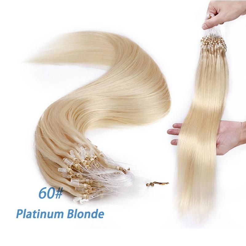 60# Platinum Blonde 20" 0.5g/S 100PCS Straight Micro Bead Hair Extensions Non-Remy Micro Loop Human Hair Extensions Micro Ring Extensions