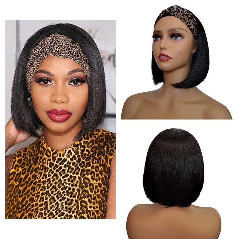 Short Bob Headband Wigs for Black Women with Wig Cap