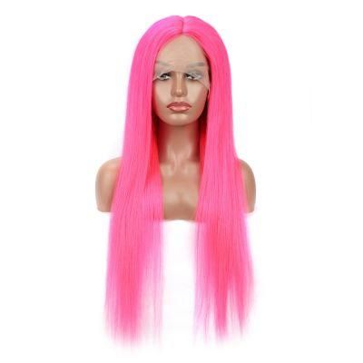 Wholesale 13X4 Lace Front Silky Straight Hot Pink Human Hair Wigs