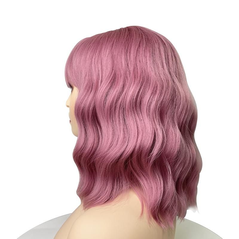 Wholesale Pink Purple Cut Short with Bangs Heat Resistant Fiber Color Wigs Bob Wigs Synthetic Wigs for Cosplay Daily Party