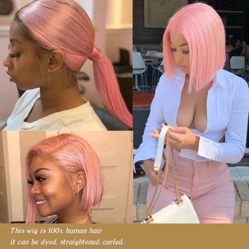 Straight Pink Wig Lace Front Human Hair Wigs for Women Human Hair Brazilian Remy 4X4 Closure Transparent Lace Wigs 20 Inches