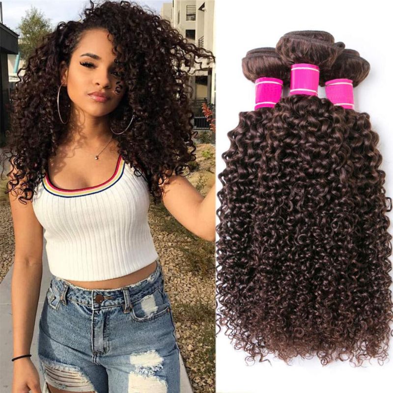 Brown Bundles Brazilian Curly Hair Bundles Remy Human Hair Extensions Kinky Curly Hair Weave Bundles for Black Women Dark Brown