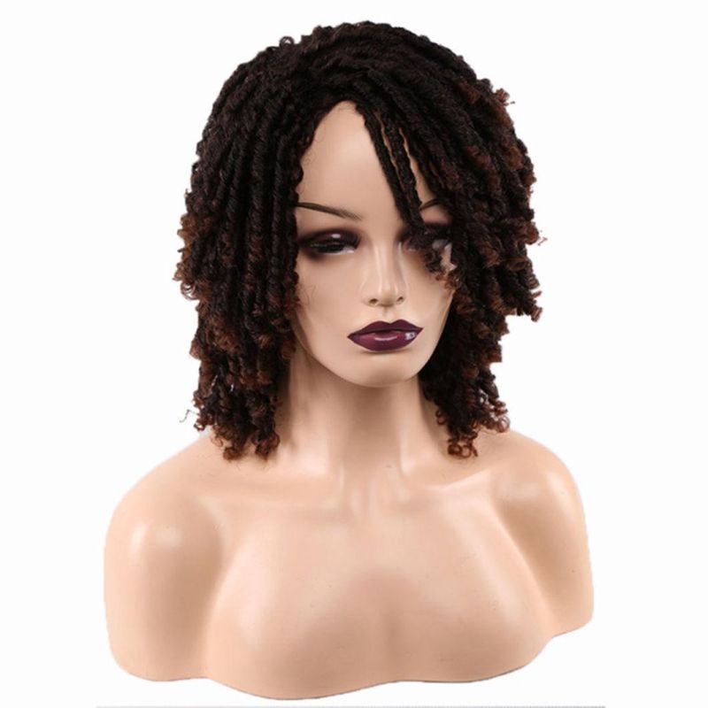 Dreadlock Short Twist Curly Wig Ombre Brown for Black Women and Men Afro Synthetic Crochet Hair Faux Locs Braid Wigs